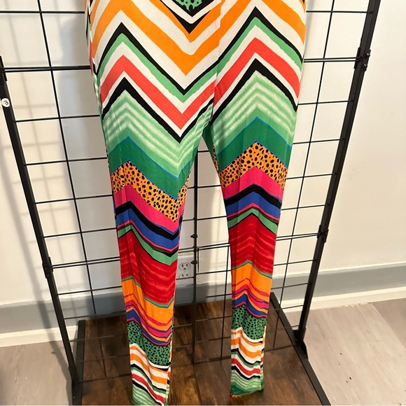 Women’s Orange 2-Piece Bodysuit Multi Color Design Leggings Pants - Picture 17 of 17